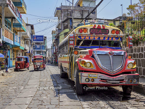 Chicken Bus at the Central Park, San Pedro La Laguna, Solola Department, Guatemala [AWL110002246]