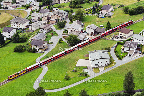 Europe, Switzerland, Graubunden, Val Poschiavo, Brusio, circular railway viaduct [AWL110002254]