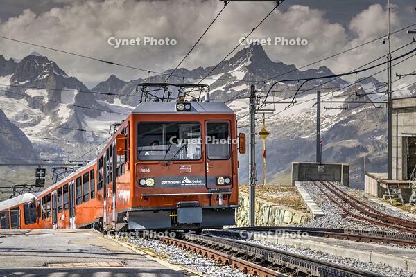 Train along the Gornergrat mountain rack railway, Zermatt, Valais, Switzerland [AWL110002257]