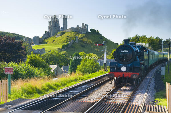 UK, England, Dorset, Corfe Castle and station on the Swanage Railway [AWL110002259]