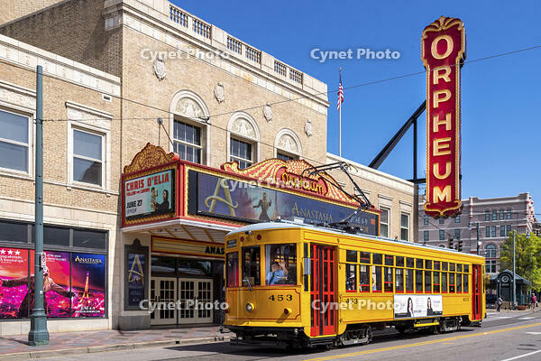 Orpheum Theater, with historic Tram Memphis, Tennessee, Shelby County, USA [AWL110002264]