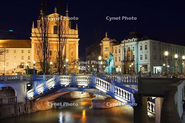 Franciscan Church on Preseeren square Bridge over River [AWL110002481]