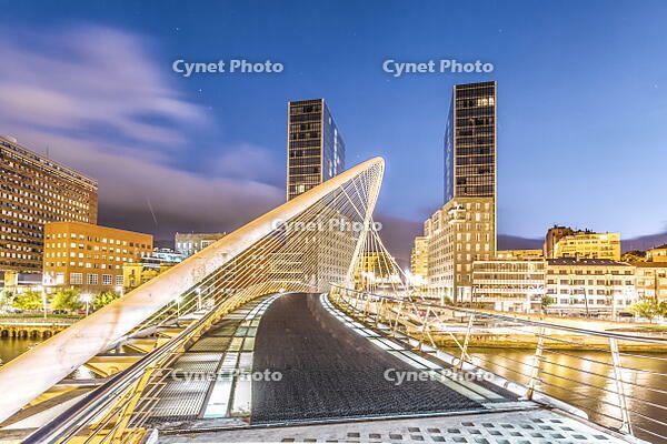 Spain, Basque country, Bilbao. Zubizuri bridge by architect Santiago Calatrava [AWL110002502]