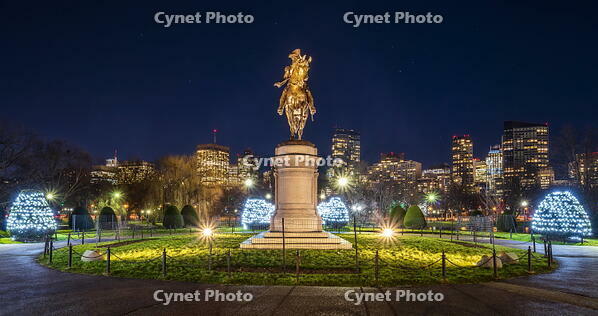 Holiday lights at dusk in Boston Public Garden, Boston, Massachusetts, USA [AWL110002516]