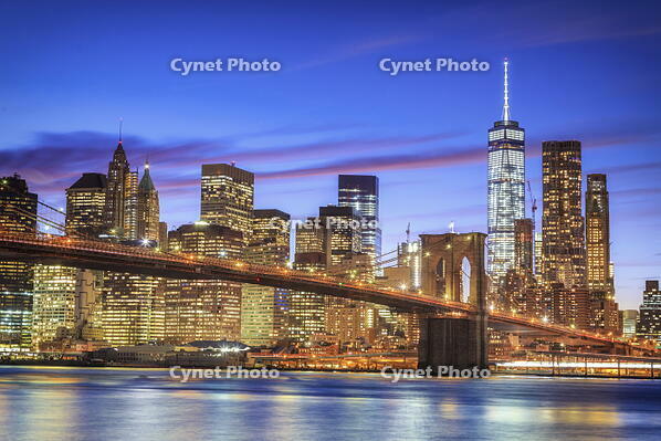 USA, New York, New York City, Lower Manhattan and Brooklyn Bridge [AWL110002524]