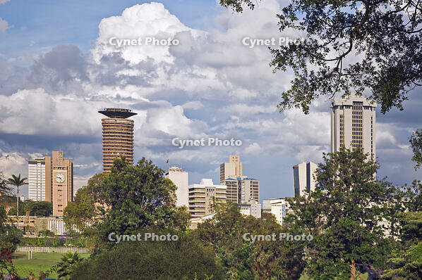 Kenya, Nairobi. Nairobi City skyline from Uhuru Park. [AWL110002566]