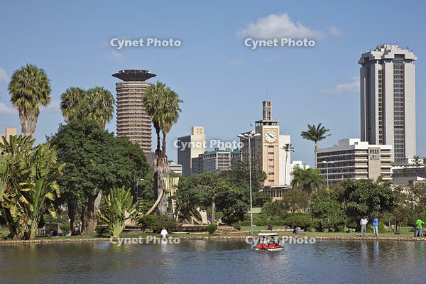 Kenya, Nairobi. Nairobi City skyline from Uhuru Park. [AWL110002577]