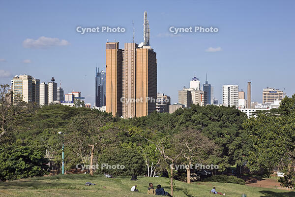 Kenya, Nairobi. Nairobi City skyline from Uhuru Park. [AWL110002578]