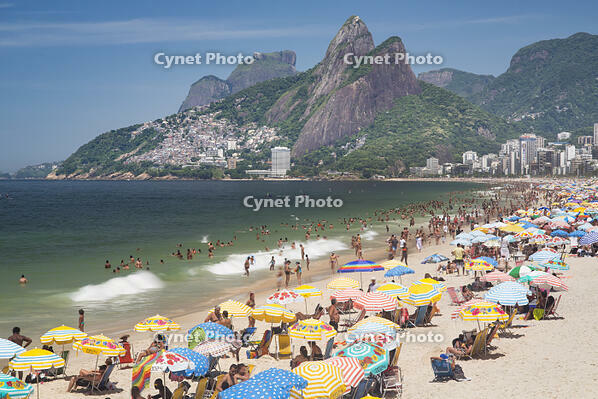 Ipanema Beach and Dois Irmaos (Two Brothers) mountain, Rio de Janeiro, Brazil, South America [AWL110002597]