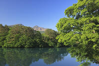 裏磐梯の五色沼の毘沙門沼と磐梯山 [GMA110011455]