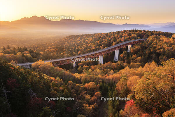 紅葉の三国峠の朝と松見大橋 [GMA110011777]
