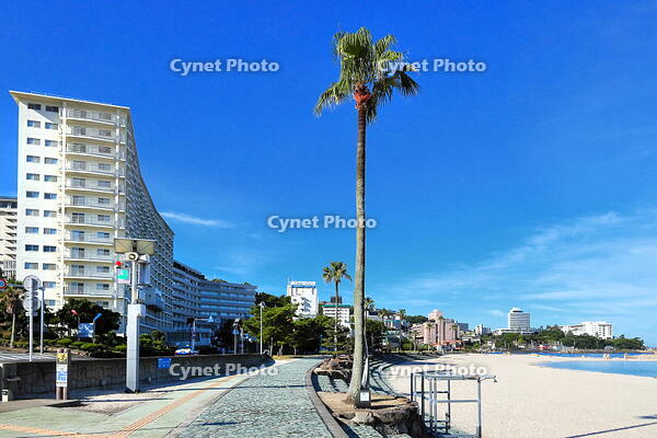 白良浜の地震津波の避難看板と緊急用のホーンスピーカー　 [THI110053293]