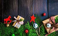 Christmas flat lay with christmas tree and jingle bells on rustic wooden background [IBR123380166]