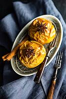 Healthy dessert concept with baked apples with cinnmaon and anise star [IBR123380201]