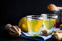 Detox drink with organic lemon, ginger and mint on dark background with copy space [IBR123380213]