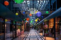 Calwer Passage, shopping arcade, shopping centre, roofed, mixed light, balloons, Stuttgart, Baden-Württemberg, Germany [IBR112672596]