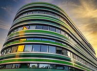 Rhoda-Erdmann-Haus, Academic Department of Humboldt University, warm evening light, frog perspective, Berlin, Germany [IBR112672612]