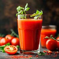 Tomato juice in a glass with a sprig of parsley, AI generated [IBR123435174]