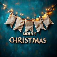 Christmas garland with canvas flags on textured background, grunge style banner, AI generated [IBR123435176]