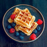 Waffles and berries on a blue plate, AI generated [IBR123435184]