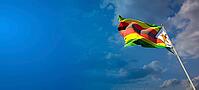 Beautiful national state flag of Zimbabwe with blank space. Zimbabwe flag on wide background with place for text 3D artwork [IBR123569263]