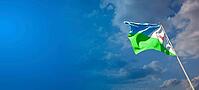 Beautiful national state flag of Djibouti with blank space. Djibouti flag on wide background with place for text 3D artwork [IBR123569265]