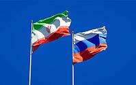 Beautiful national state flags of Iran and Russia together at the sky background. 3D artwork concept [IBR123569267]