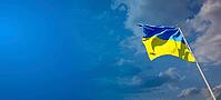 Beautiful national state flag of Ukraine with blank space. Ukraine flag on wide background with place for text 3D artwork [IBR123569289]
