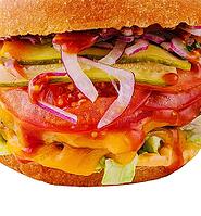 Food, Juicy homemade hamburger with beef burger on white isolated [IBR123622475]