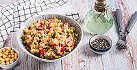 Homemade fried rice with peas, corn and pepper in a bowl on the table web banner [IBR123629688]