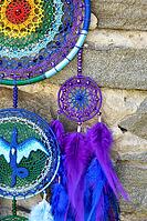 Dream catcher with feathers threads and beads rope hanging. Dreamcatcher handmade [IBR123639499]