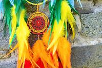 Dream catcher with feathers threads and beads rope hanging. Dreamcatcher handmade [IBR123639503]