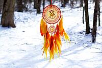 Dream catcher with feathers threads and beads rope hanging. Dreamcatcher handmade [IBR123639534]
