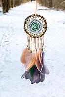 Dream catcher with feathers threads and beads rope hanging. Dreamcatcher handmade [IBR123639537]