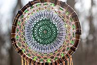 Dream catcher with feathers threads and beads rope hanging. Dreamcatcher handmade [IBR123639541]