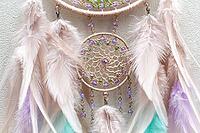Dream catcher with feathers threads and beads rope hanging. Dreamcatcher handmade [IBR123639543]