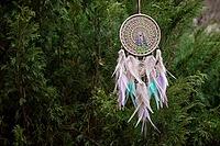 Dream catcher with feathers threads and beads rope hanging. Dreamcatcher handmade [IBR123639545]