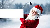 Happy Santa Claus enjoys a day of golf on a snowy Christmas morning with a cheerful smile. AI generated [IBR123641848]