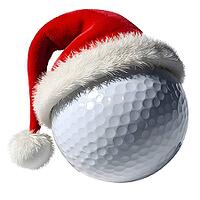 Playful golf ball adorned with a bright red Santa Claus hat on a plain white background, featuring white fuzzy trim at the base and a white fluffy pompom. This festive decoration combines holiday cheer with sports in a fun way. AI generated [IBR123641867]