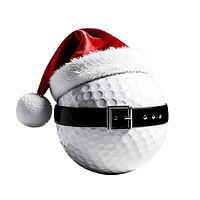 A golf ball wearing a red Santa hat and black belt on white background brings holiday cheer to the golf course, combining sport and celebration. AI generated [IBR123641868]