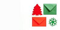 Set of christmas envelopes and felt decoration on white. Banner design, top view, flat lay, copy space [IBR123646488]
