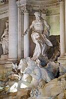 Rome, Italy - 09.12.2022: Majestic Trevi Fountain sculpture in Rome depicting Oceanus and horses [IBR123646533]