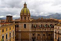 Palermo, Italy - 06.11.2022: Historic cathedral Church of San Giuseppe dei Padri Teatini with majestic dome in Palermo under cloudy skies [IBR123646537]