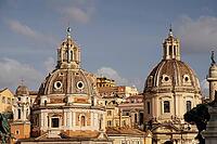Rome, Italy - 09.12.2022: Church of the Most Holy Name of Mary, Chiesa di Santa Maria di Loreto. Majestic roman architecture near Piazza Venezia showcasing historical domes and classical design [IBR123646549]