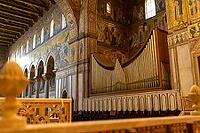 Monreale, Italy - 04.11.2022: Majestic pipe organ in ornate cathedral interior with stunning mosaics [IBR123646556]