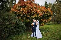 Wedding couple background yellow tree at autumn park [IBR123675077]