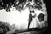 Wedding couple under tree [IBR123675089]