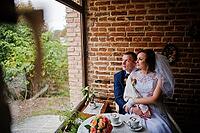 Wedding couple at vintage cafe at autumn day [IBR123675102]