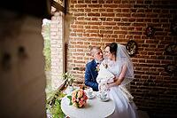 Wedding couple at vintage cafe at autumn day [IBR123675109]