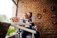Wedding couple at vintage cafe at autumn day [IBR123675114]